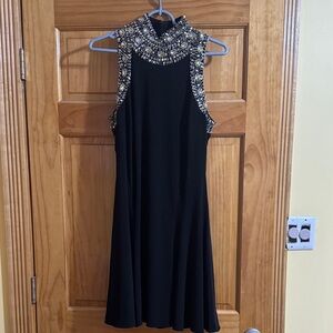 Betsy & Adam Black and Gold Embellished Mini Dress